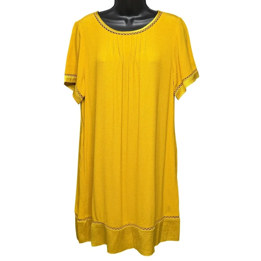 Maeve Anthropologie Shift Dress Womens‎ S Verdet Gold Ladder Short Sleeve Minii